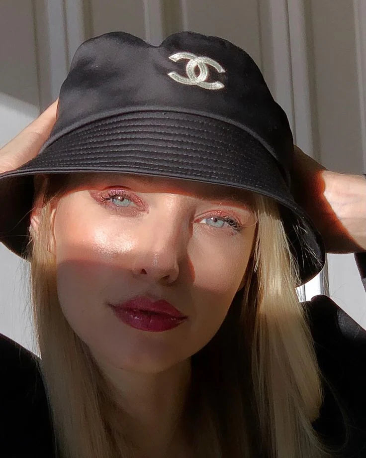 Chanel Black Plain Logo Printed Hat