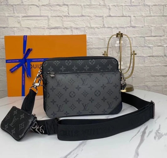 LV Grey Black Monogram Trio Messenger Bag