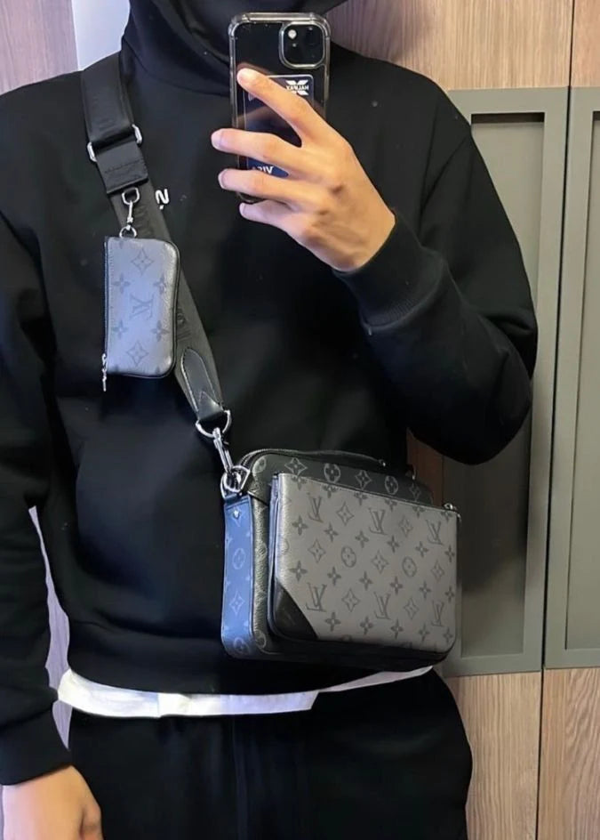 LV Grey Black Monogram Trio Messenger Bag