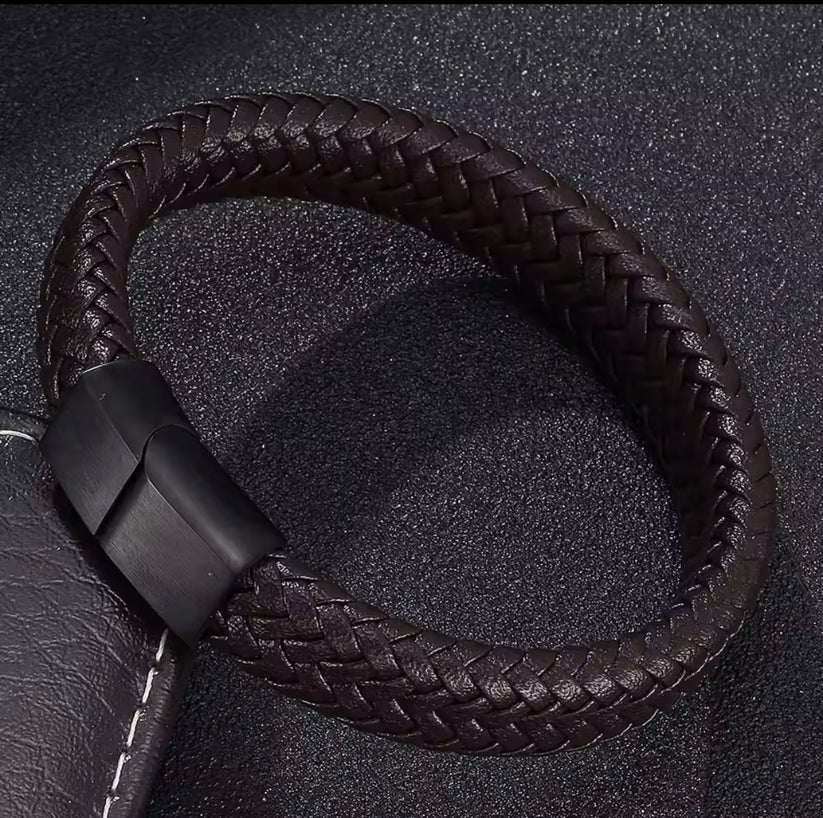 Brown Black Braided Charm Bracelet for Men